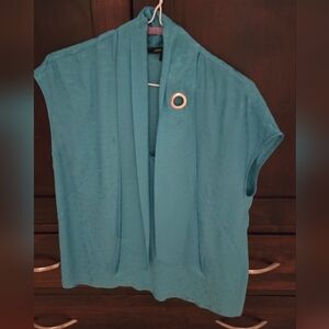 Teal Short-Sleeve Blouse with Decorative Grommet